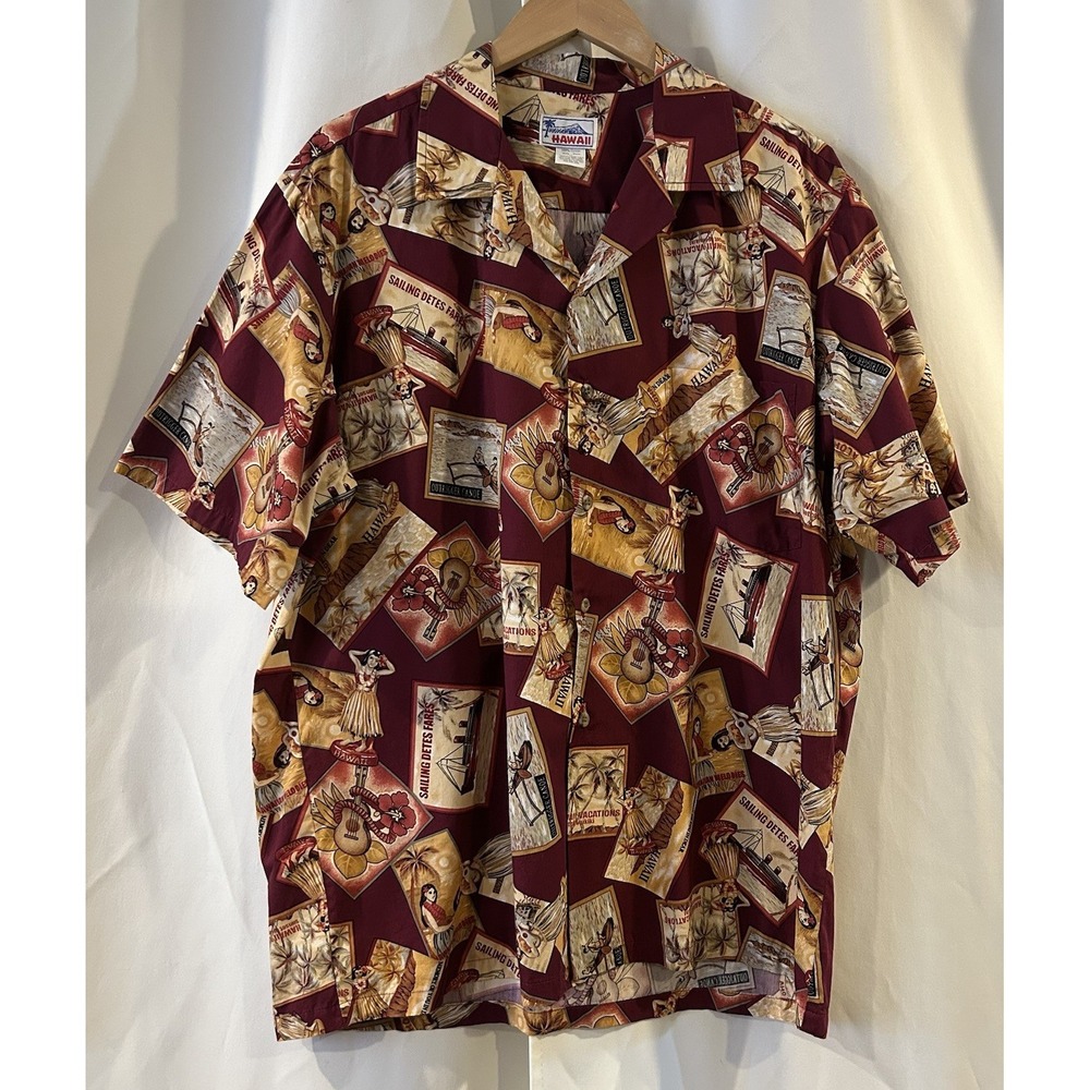 Vintage‎ Hawaiian Hula Girl Button Up Size XL
